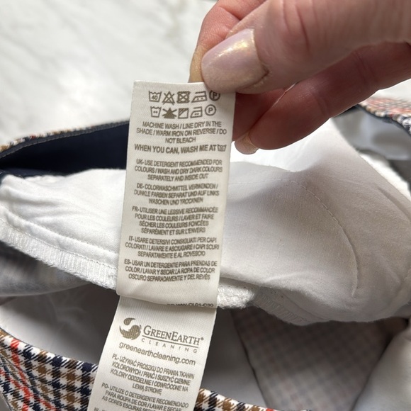 Boden Cotton Blend Ankle Crop Ponte Knit Trouser in Red Navy Tan Plaid Size 6R - Picture 4 of 11